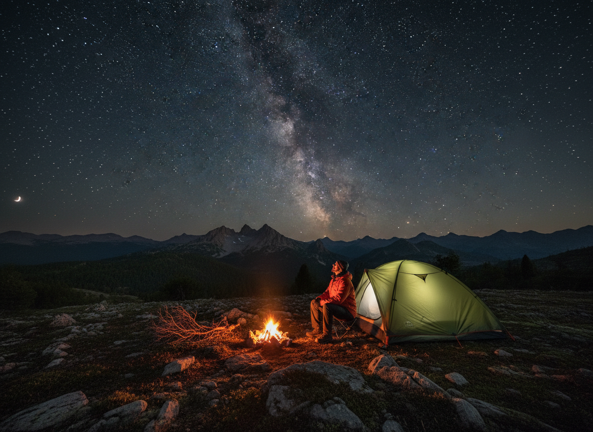 A solo camper enjoying a peaceful morning in the wilderness
