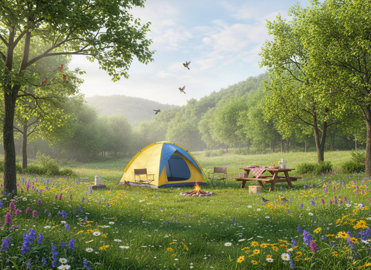 Spring Camping with wildflowers and fresh air